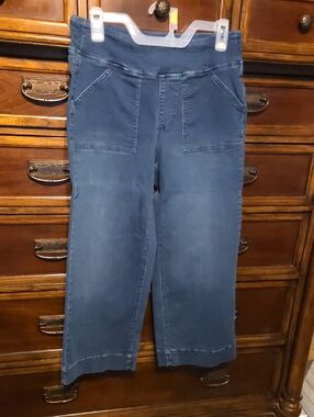 Belle by Kim Gravel Indigo Cropped Wide-Leg Pull-On Jeans